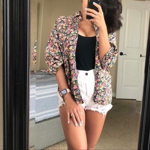 Vintage Floral Wild Flower Button Down Blouse Top